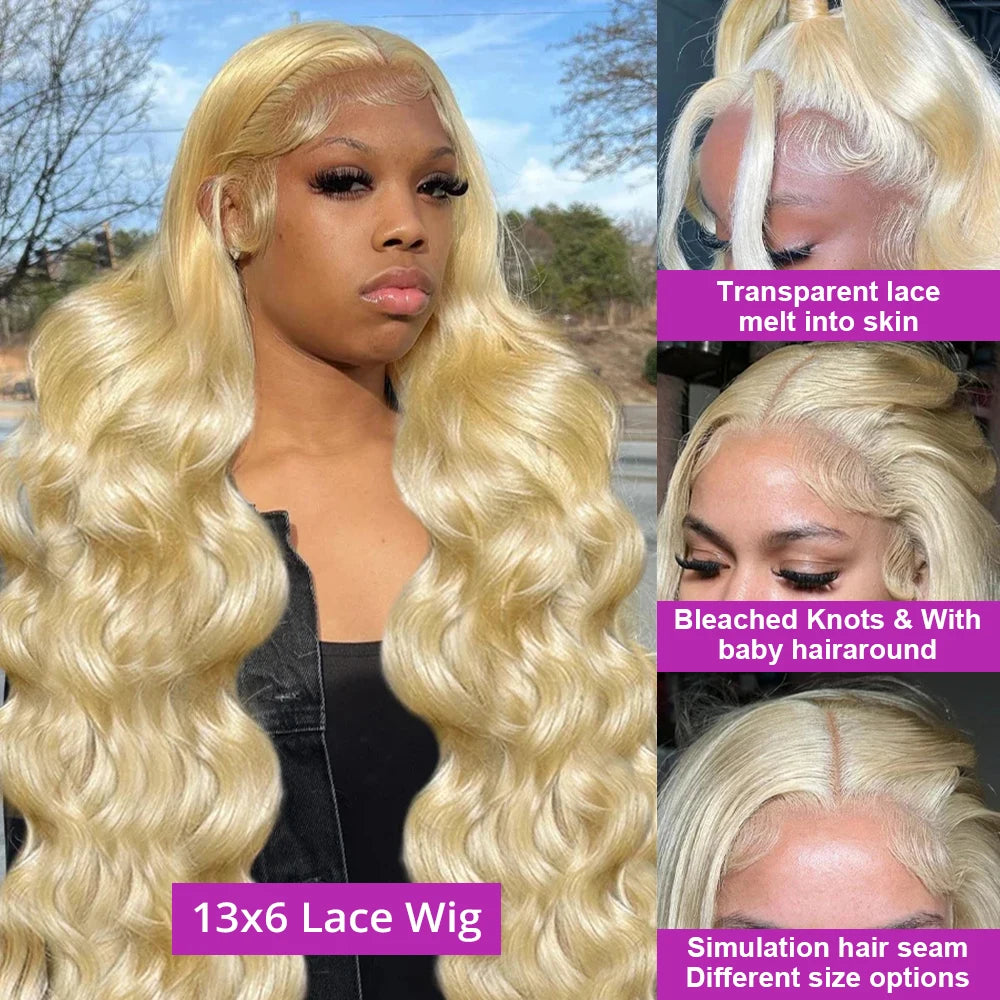 Water Wavy Hd Lace Frontal Body Wave 613 Honey Blonde Lace Human Hair Wigs - BeautiMass