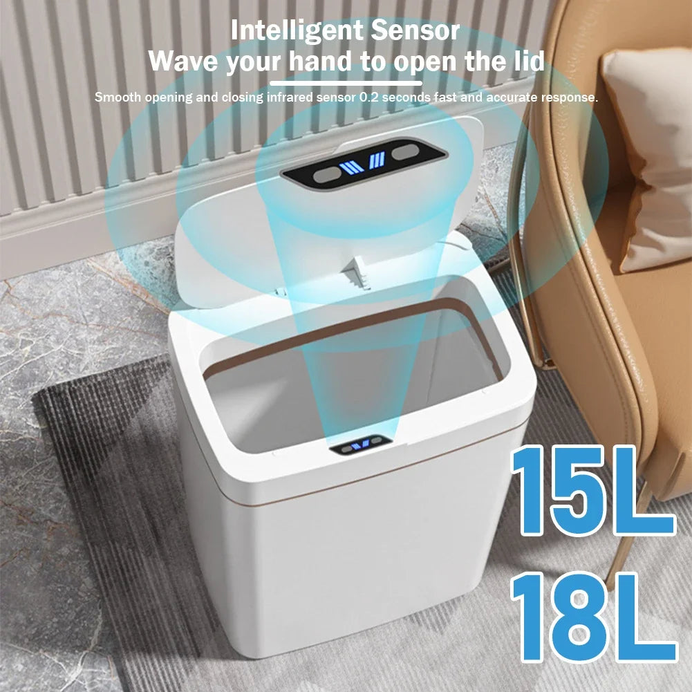 15/18L Smart Sensor Waterproof Intelligent Touchless Quiet Auto Motion Sensor Trash Can - BeautiMass