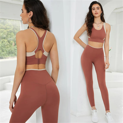 2PCS Sports Bra Tank Top High Waist Hip Lift Running Leggings Fitness Clothing Set - BeautiMass