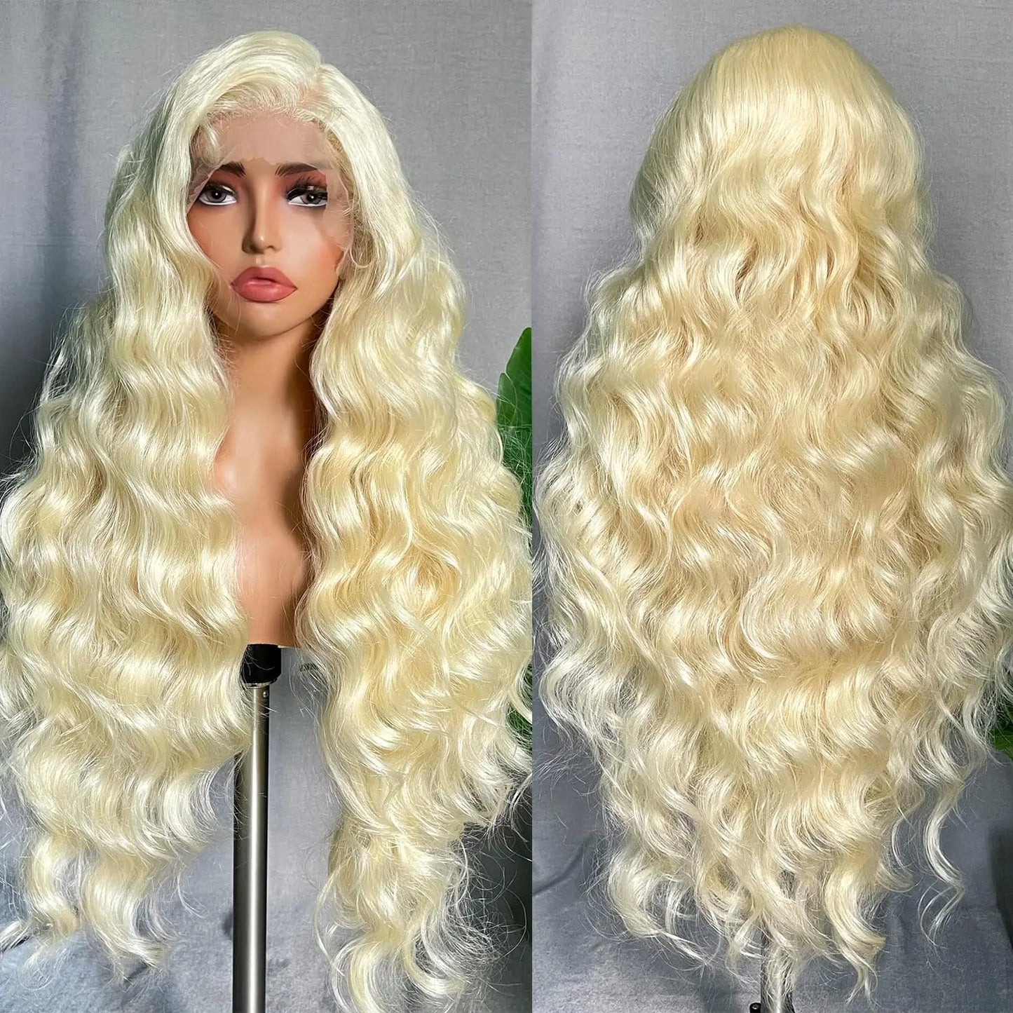 Blonde Human Hair Lace Frontal Glue-less Body Wave Lace Frontal Curly Wig - BeautiMass