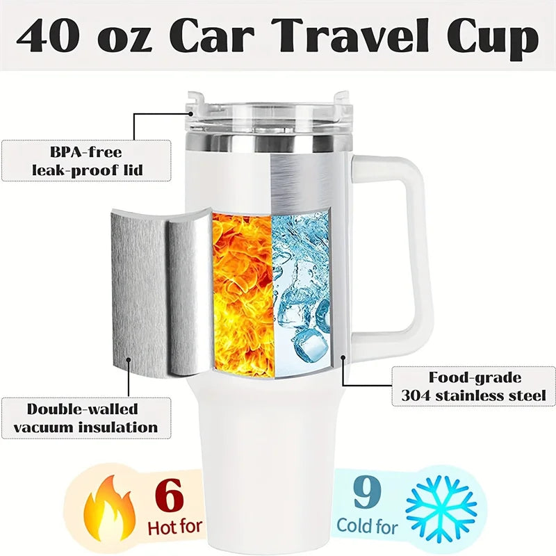 40oz Stainless Steel Insulated Water Bottle,Thermal Coffee Car Cup, Cold Hot Mugs Vacuum Flask - BeautiMass