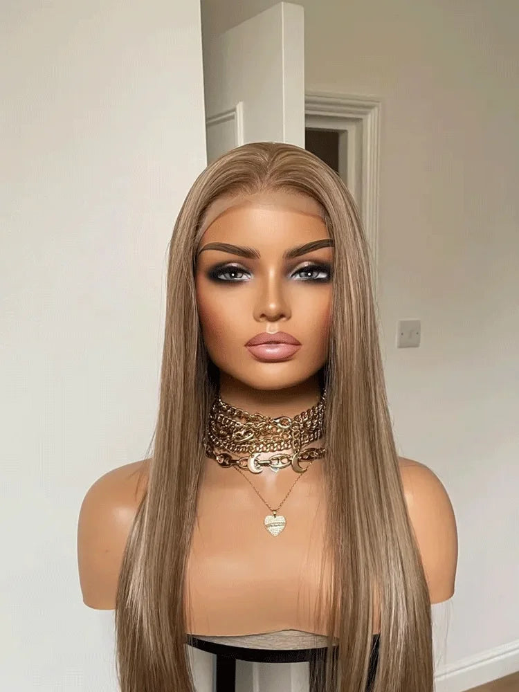 Synthetic Wig Dark Blonde Lace Wig With 13x4 Soft Lace Long Straight Hair Wig With Free Part Use Pre plucked Realistic BeautiMass