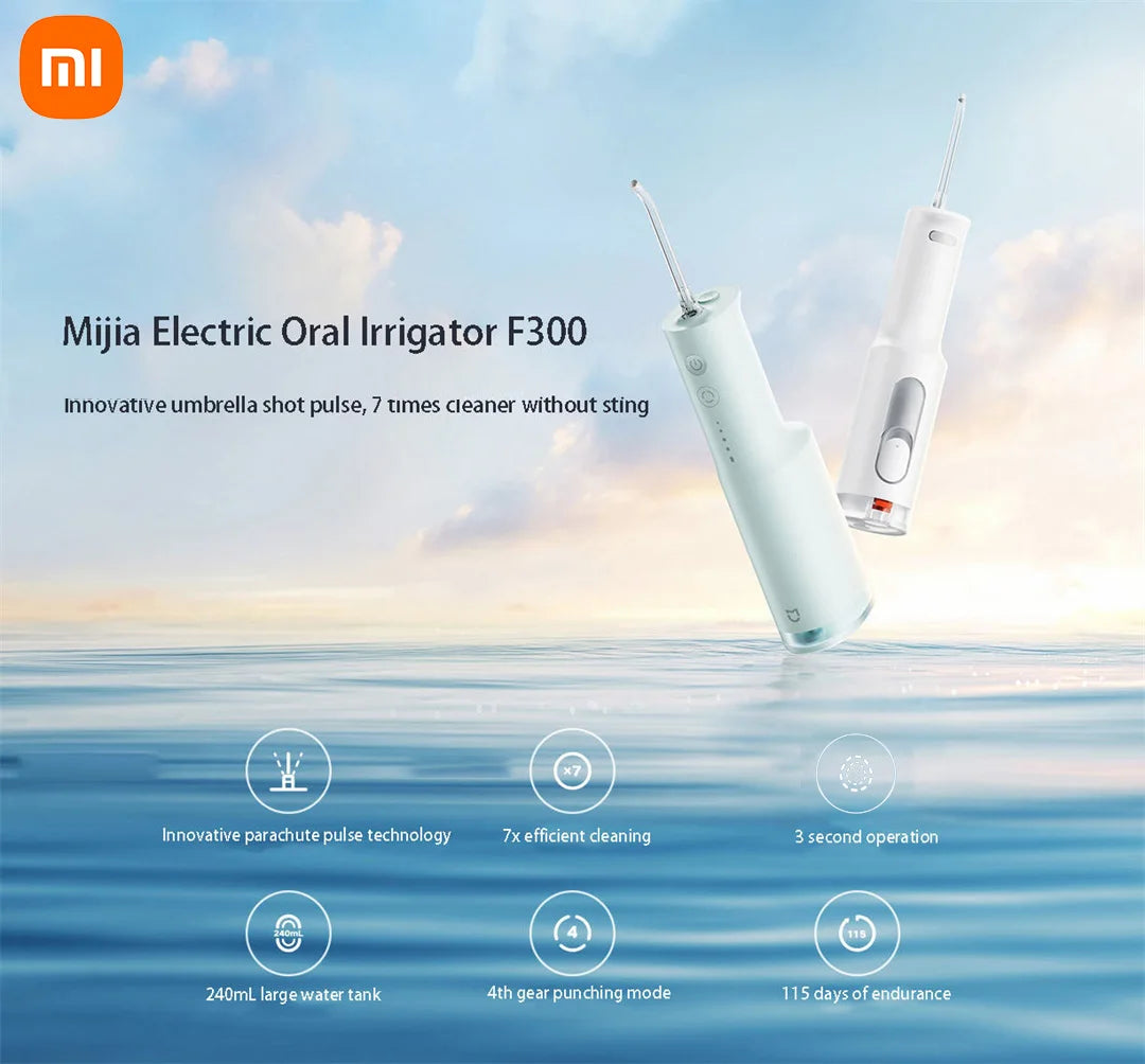 Xiaomi Mijia Oral Irrigator F300 MEO703 Waterpulse Dental Irrigator Portable Oral Flusher IPX7 240ML Water Tank Tooth Cleaner BeautiMass