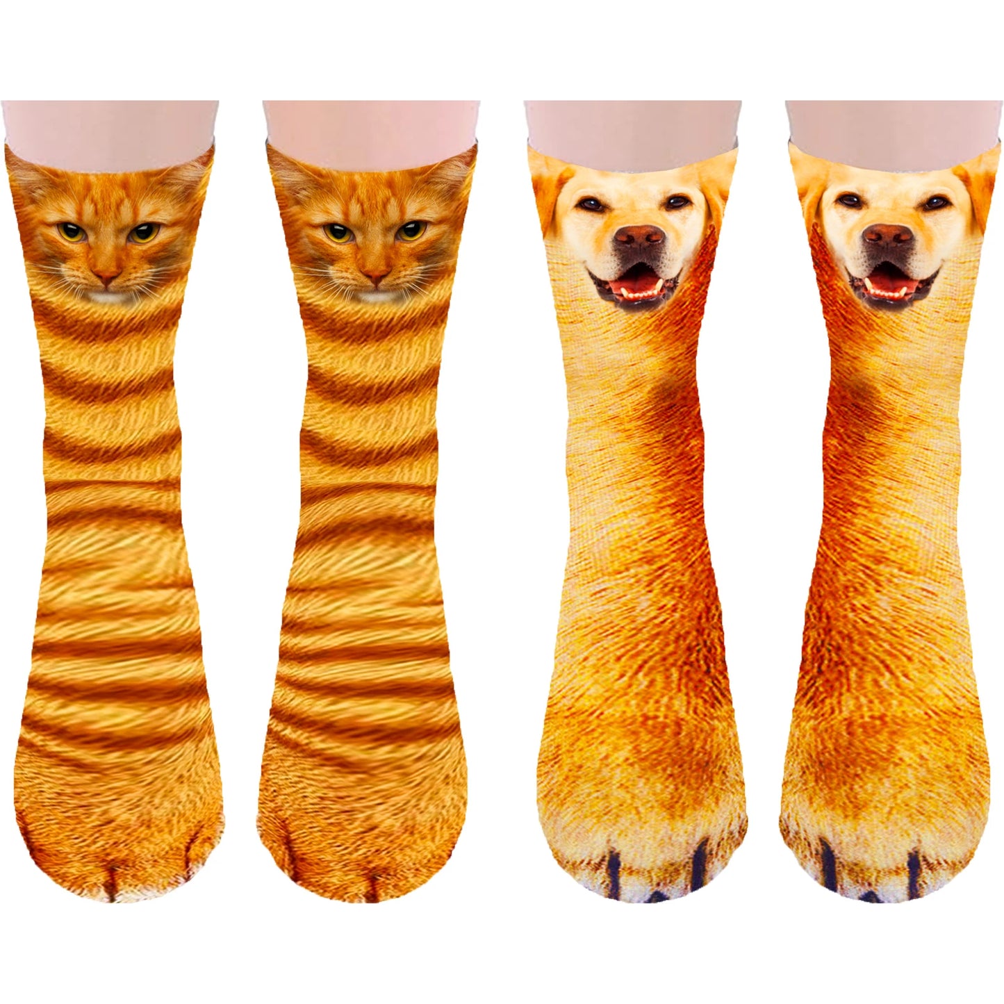 2 Pair Cat Dog Funny Animal Paw Socks Crazy Novelty,Claw Socks Christmas Stocking Stuffers 3D Newest Cat Dog Orange Paw Socks BeautiMass