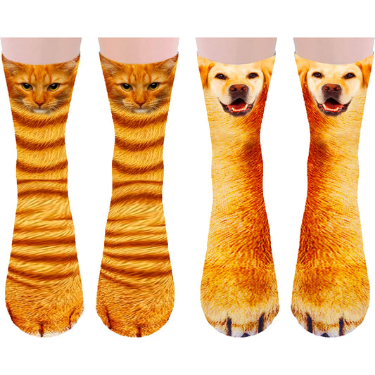 2 Pair Cat Dog Funny Animal Paw Socks Crazy Novelty,Claw Socks Christmas Stocking Stuffers 3D Newest Cat Dog Orange Paw Socks BeautiMass