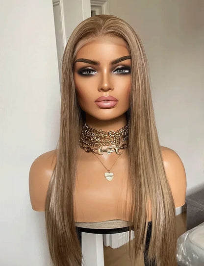 Synthetic Wig Dark Blonde Lace Wig With 13x4 Soft Lace Long Straight Hair Wig With Free Part Use Pre plucked Realistic BeautiMass