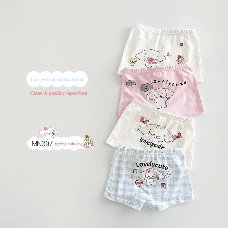 4 Pcs/Lot Kids Panties Cartoon Chirdren'S Underwear Briefs Floral Grid Cotton Underpants - BeautiMass