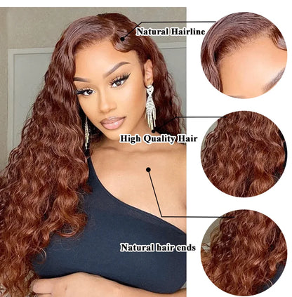 13x4 Ginger Brown Loose Deep Lace Front Wig Synthetic Wigs Chocolate Tranparent Lace Frontal Wig Pre Plucked For Women Party Use BeautiMass