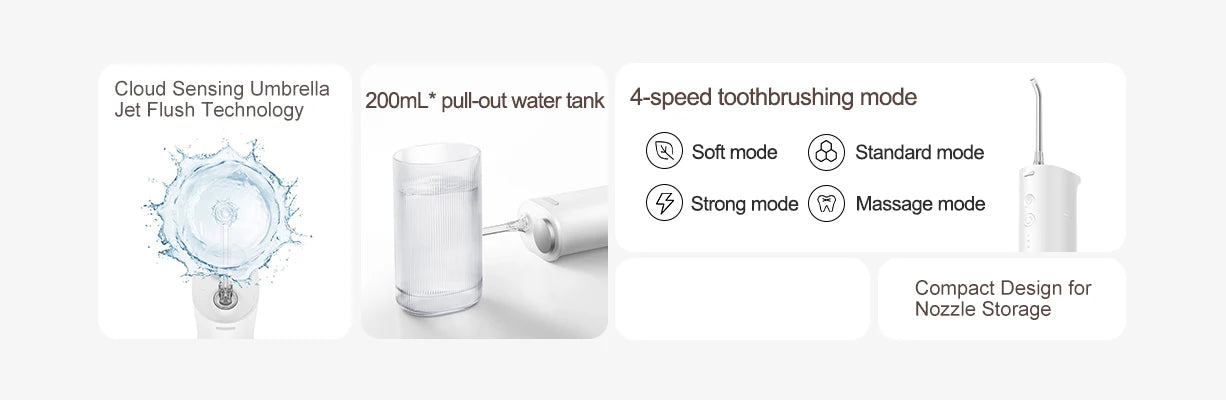 XIAOMI MIJIA Oral Irrigator F400,Portable Cordless Water Dental Flosser Teeth Pick,4 Mode,200ml Water Tank,Electric Waterflosser BeautiMass