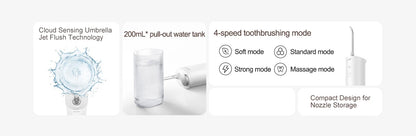 XIAOMI MIJIA Oral Irrigator F400,Portable Cordless Water Dental Flosser Teeth Pick,4 Mode,200ml Water Tank,Electric Waterflosser BeautiMass