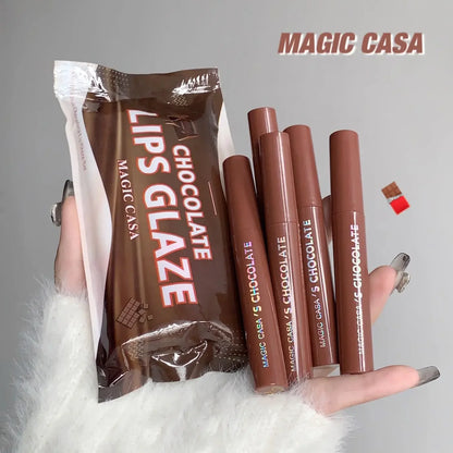 5Pcs/Set Chocolate Color Lip Glaze Tint Velvet Matte Lipstick Korean Cosmetics Long-lasting Lip Gloss Lipstick Milk Coffee Color BeautiMass