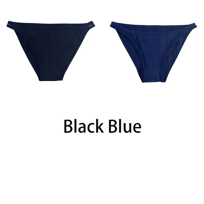 2Pcs/set Women Cotton Panties Mesh Underwear Solid Color Bikini Briefs Underpants - BeautiMass