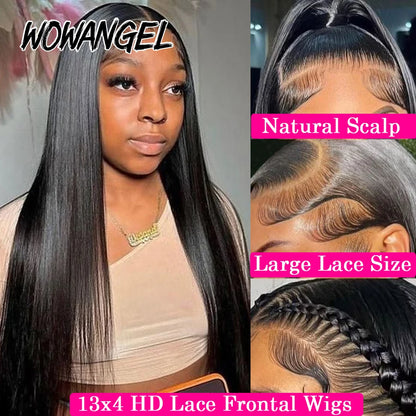 Wow Angel 250% 13x4 HD Lace Silk Straight Wigs 34in Human Hair Lace Frontal Wig Skins Melted Deep Parting Remy Hair For Women BeautiMass