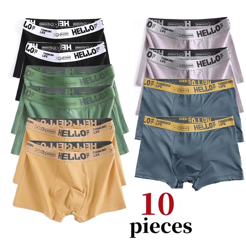 10Pcs/Men's Fashion Underwear High Stretch Boxer Shorts Breathable Soft Plus Size L-4XL - BeautiMass