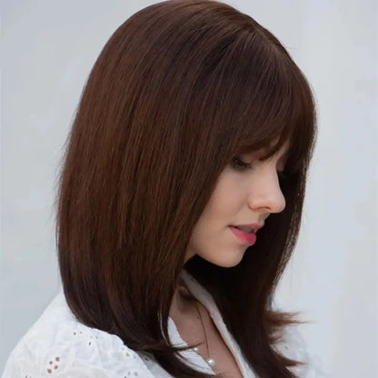 Chocolate Brown Straight Bob Wigs 13x1 HD Transparent Lace Front Wig for Women Natural Black Brown Real Human Bob Wig with Bangs BeautiMass