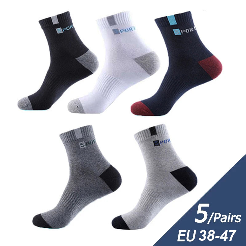 5 Pair Bamboo Fiber Autumn Winter Men Breathable Cotton Sports Socks - BeautiMass