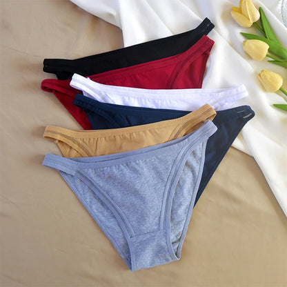 2Pcs/set Women Cotton Panties Mesh Underwear Solid Color Bikini Briefs Underpants - BeautiMass