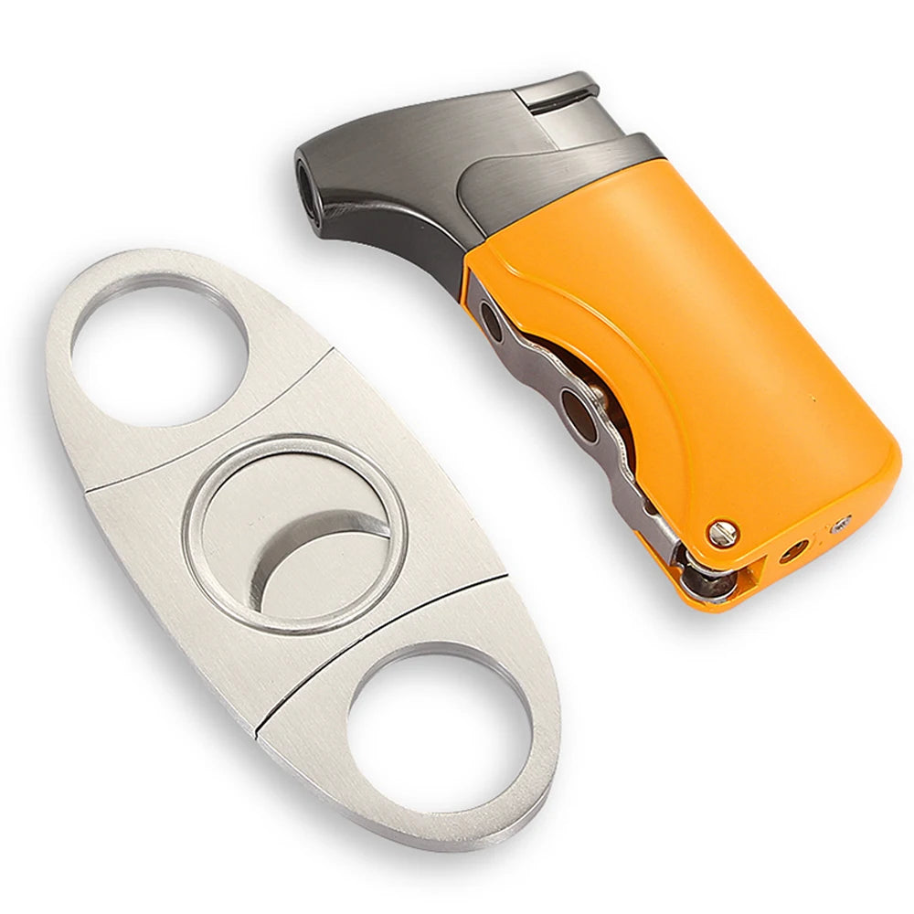 Windproof Butane Lighter Cigar Cutter Accessories Metal Set Gas Torch Lighters - BeautiMass