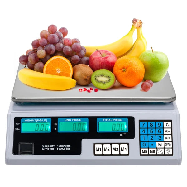 ACS-30 40kg/5g Digital Price Computing Scale for Vegetable US Plug Silver & White - BeautiMass