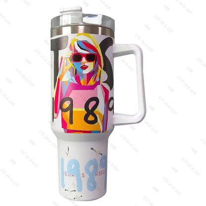 40oz Stainless Steel Singer Printed Tumbler With Lid And Straw Kettle With Handle - BeautiMass