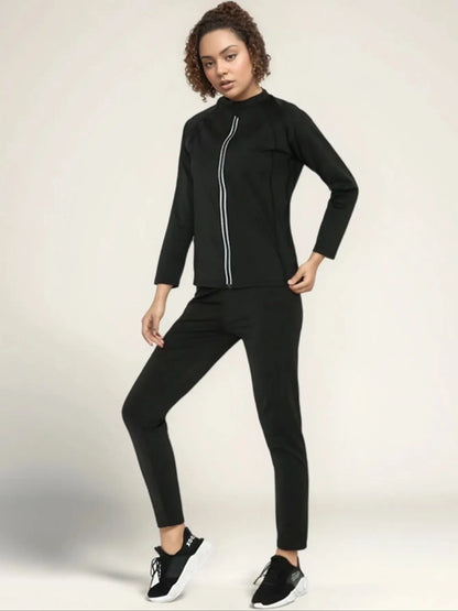 Women Sauna Suit Set Fitness Exercise Long Sleeve T-Shirt Crew Neck and Leggings Suit - BeautiMass