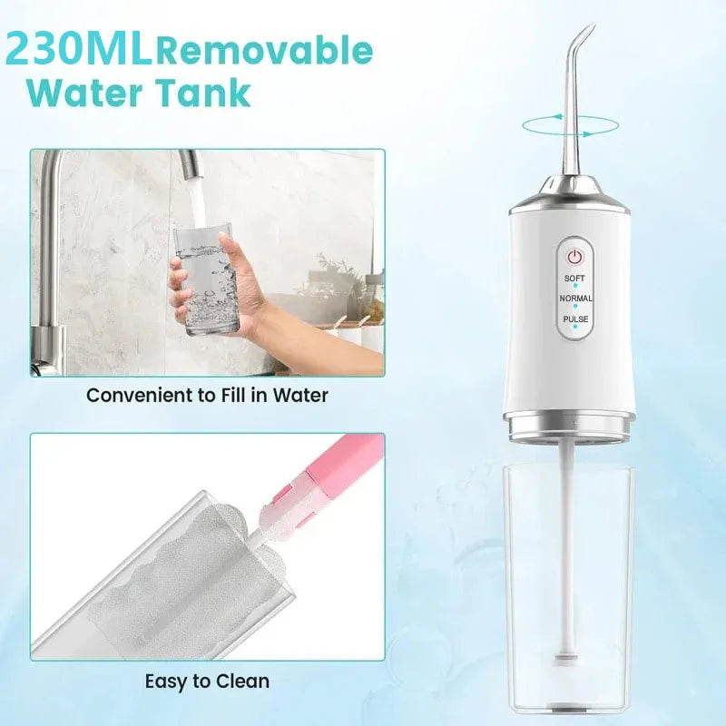 Powerful Battery Portable Electric Individual 230 Ml 3 Modes Toothbrush Combo Teeth Cleaning Oral Irrigator Water Dental Flosser BeautiMass