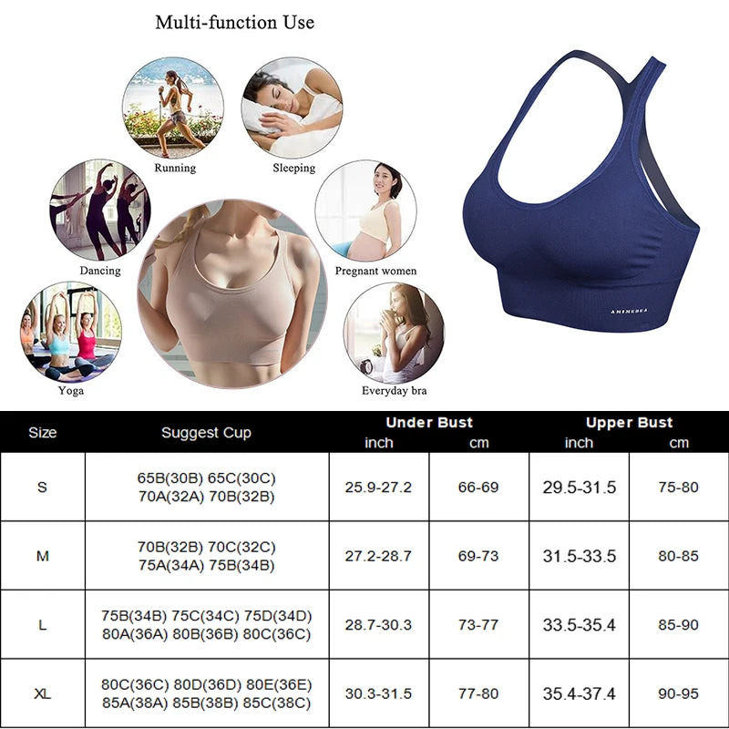 Aiithuug U-neck 3-Row Hooks Yoga Bras With Support Wireless Seamless Criss-cross Sports Bra - BeautiMass