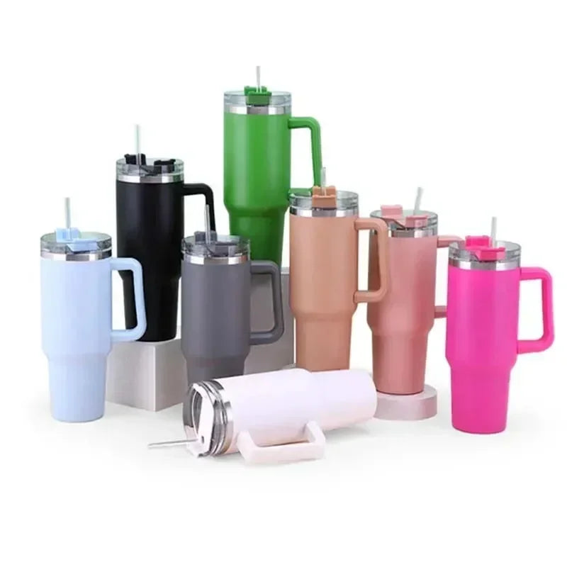 1200ML 304 Stainless Steel Insulated Water Bottle,40oz Thermal Coffee Car Cup, Cold Hot Mugs Vacuum Flask With Handle Straw,For BeautiMass