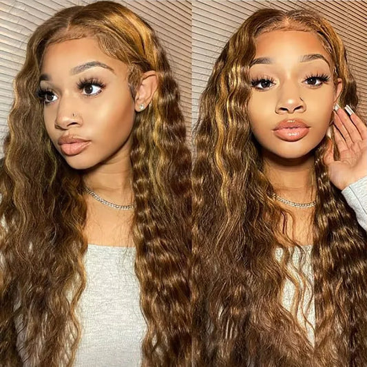 30 Inch Deep Wave Wigs Human Hair 4/27 Highlight Ombre Curly Human Hair Wigs 13x5 14x4  Lace Frontal Wig BeautiMass