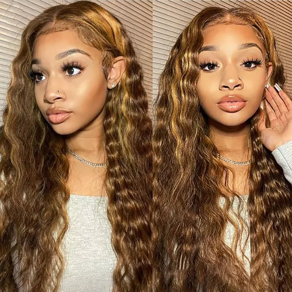 30 Inch Deep Wave 4/27 Highlight Ombre Curly Human Hair 13x5 14x4 Lace Frontal Wig - BeautiMass