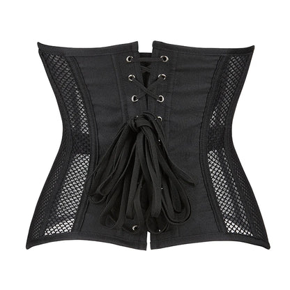 16 Steel Bones Underbust Corset Breathable Hollow Out Mesh Waist Trainer Belt Cincher BeautiMass