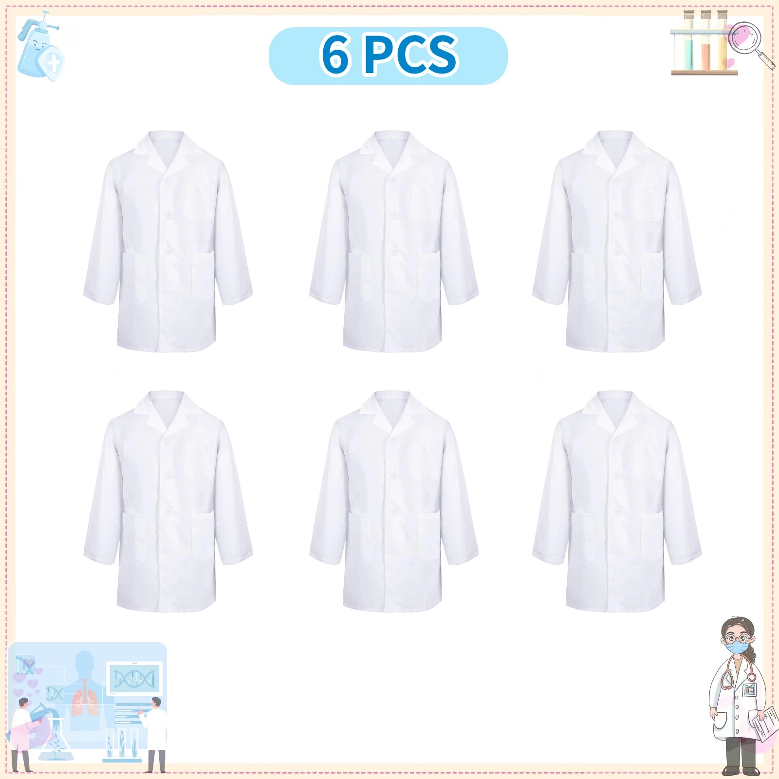 1-12PCS Unisex Child School Lab Coat Scrubs White Doctor Scientist Costume - BeautiMass