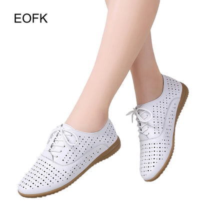 Women Medical Oxford Comfortable Casual Leather Shoes ballet Flats Lace up Soft - BeautiMass