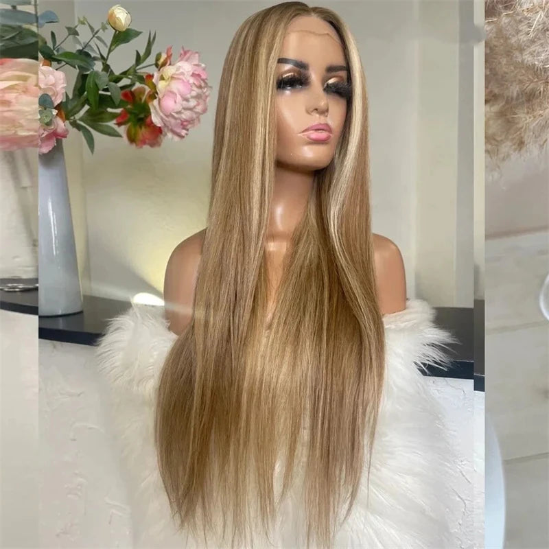 Ombre Glueless Honey Blonde Wig Human Hair Brown Highlight Wig Straight Wig 13x4 HD Lace Front Human Hair Wigs For Women BeautiMass