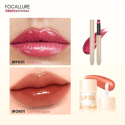 FOCALLURE 2 Pcs Lips Makeup Set Pearlescent Lipstick Pen Non-Sticky Mirror Lip Glosses Moisturizing Lip Balm Lipstick Cosmetics BeautiMass