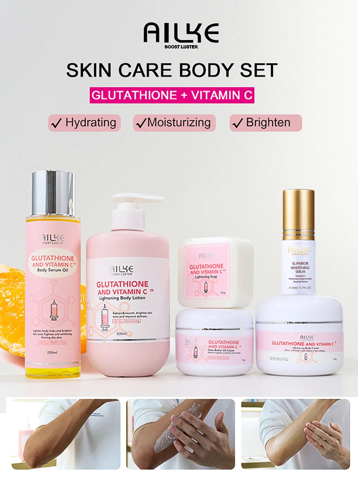 AILKE Brightening Skin Care Set, With Vitamin C, Glutathione, Deep Moisturizing - BeautiMass