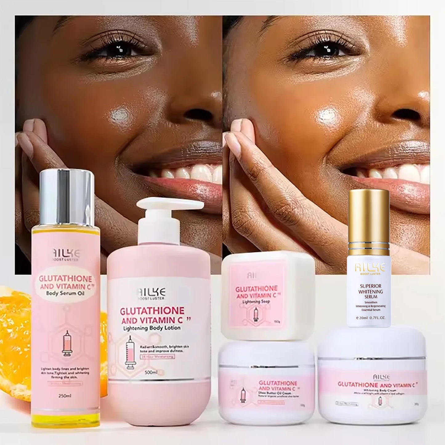 AILKE Brightening Skin Care Set, With Vitamin C, Glutathione, Deep Moisturizing - BeautiMass