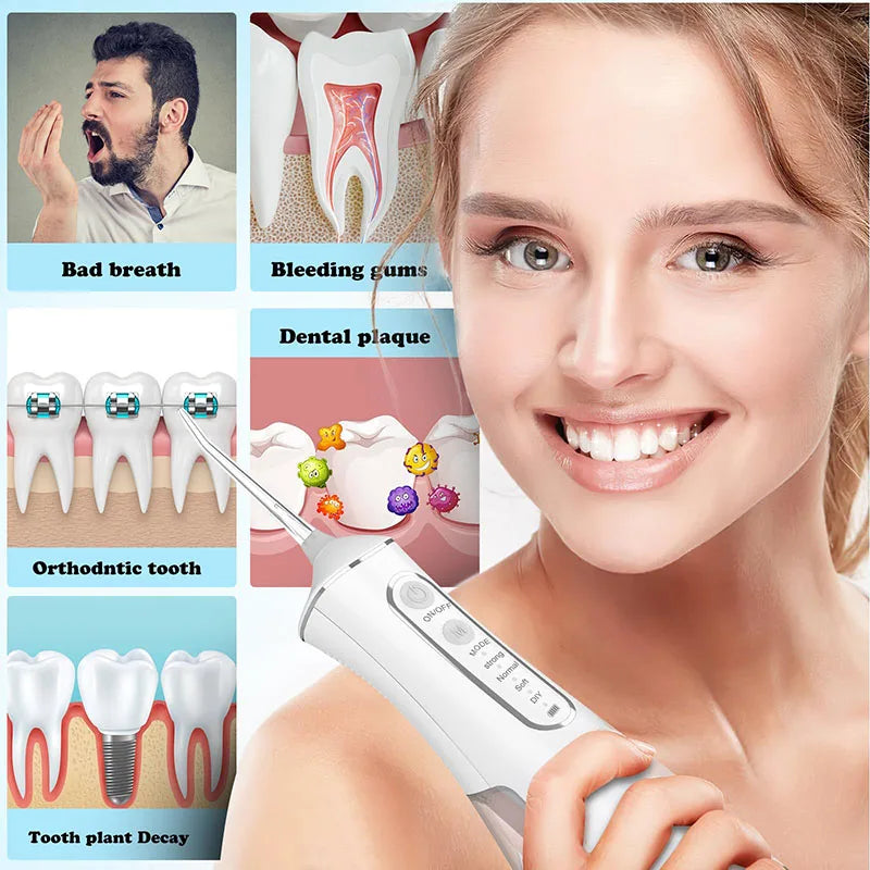 Powerful Battery Portable Electric Individual 230 Ml 3 Modes Toothbrush Combo Teeth Cleaning Oral Irrigator Water Dental Flosser BeautiMass