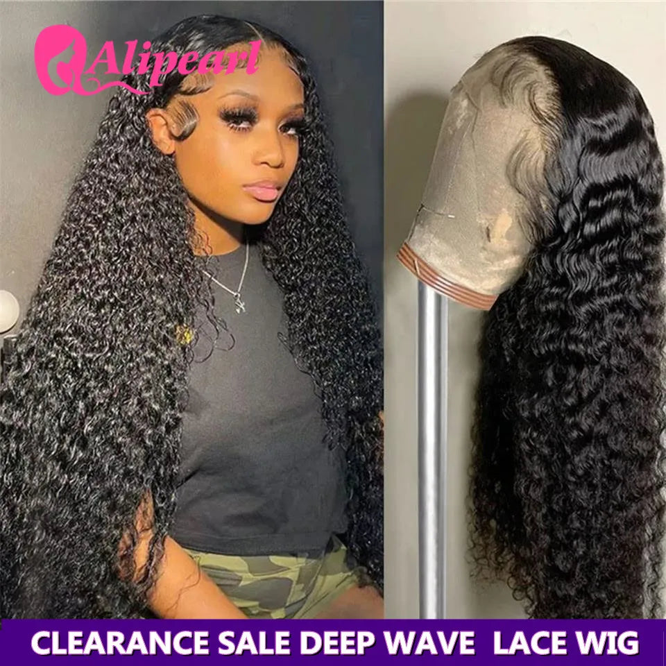 AliPearl Hair Deep Wave Transparent Lace Front Human Hair Peruvian 13x4 Lace Wigs - BeautiMass