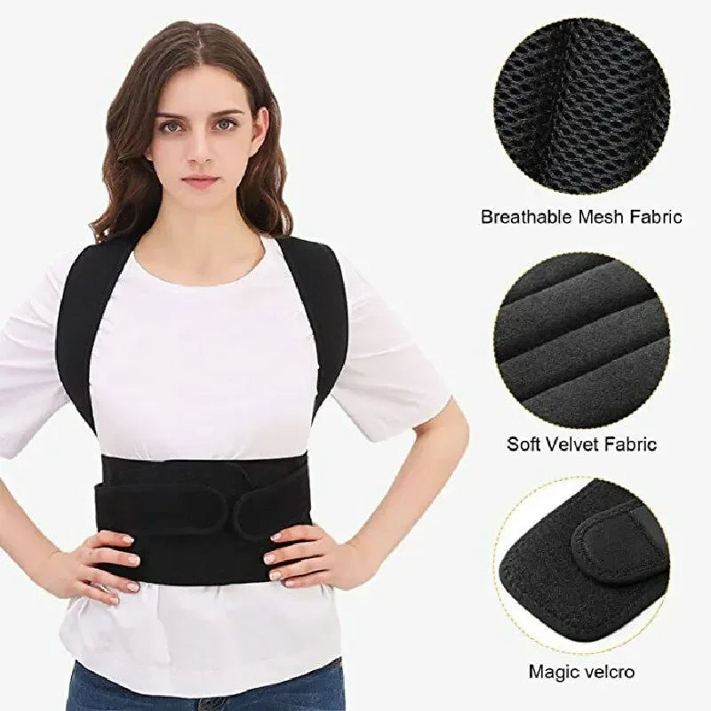 Adjustable Back Posture Corrector With Breathable Shoulder And Waist Support Straps - BeautiMass