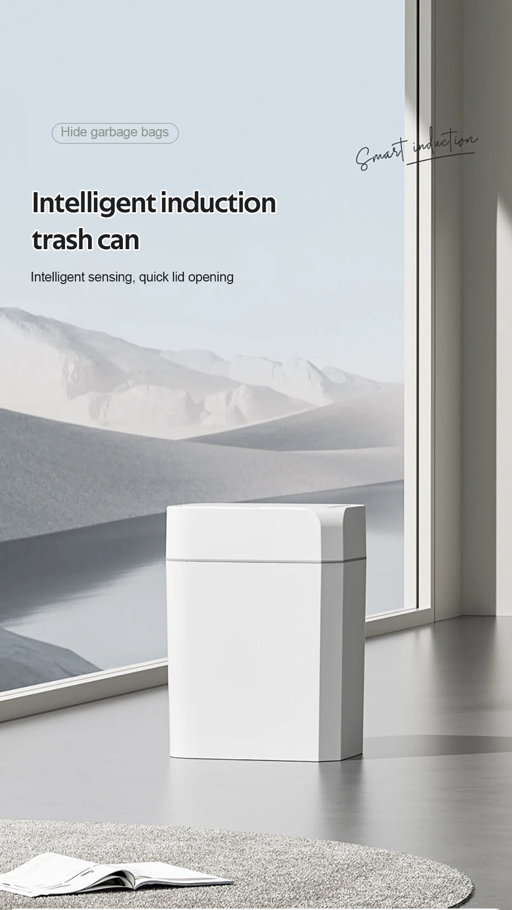 12L+16L Smart Sensor Anti odor Automatic Trash Bin For Toilet White Electric Wastebasket - BeautiMass