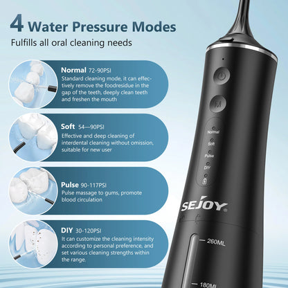 Sejoy Portable Oral Irrigator BV609 Water Flosser USB Rechargeable 10 Nozzles 4 Modle Dental Water Jet 260ml Water Tank BeautiMass