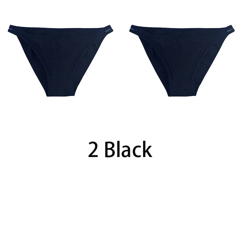 2Pcs/set Women Cotton Panties Mesh Underwear Solid Color Bikini Briefs Underpants - BeautiMass