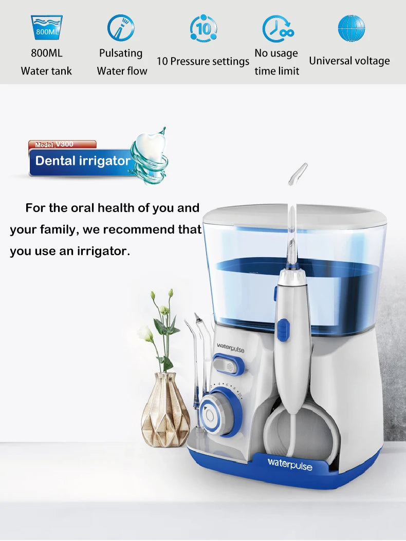 Electric Oral Irrigator Dental Water Jet Flosser Teeth Clean 5pcs Tips Oral Hygiene Dental Flosser Oral Care 800ml Water pick BeautiMass