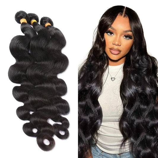 Body Wave Bundles Human Hair Brazilian Weaving Black Bundles Natural Hair Extensions - BeautiMass