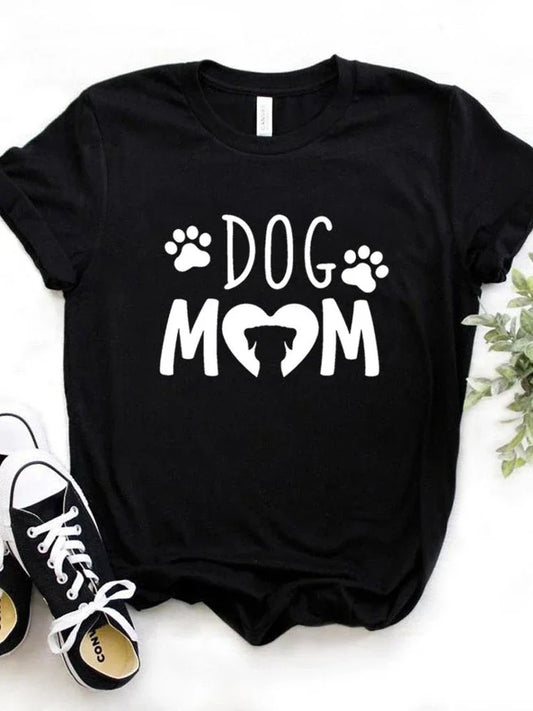 Women T Shirt Dog Mom PAW Print Short Sleeve O Neck Loose T-shirt - BeautiMass