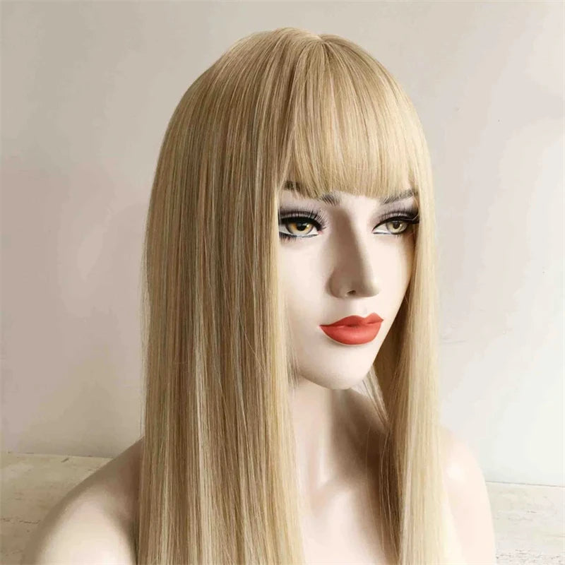 Ombre Platinum Blonde HD Transparent Lace Front Wig With Bangs Glueless Synthetic Wigs Pre Plucked Straight Synthetic Lace Wig BeautiMass