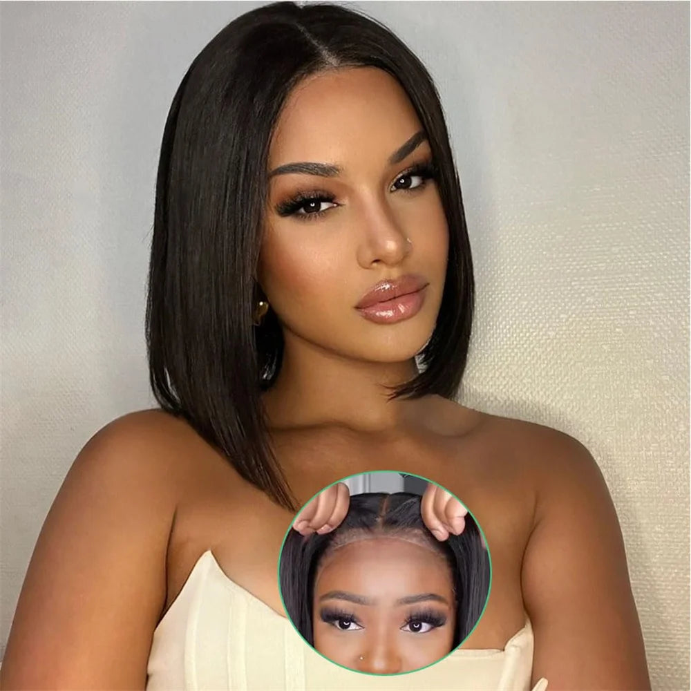 Glueless Bob Human Hair Wigs Ready To Wear indian Straight Transprent Lace Closure Wigs - BeautiMass