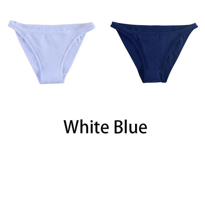 2Pcs/set Women Cotton Panties Mesh Underwear Solid Color Bikini Briefs Underpants - BeautiMass