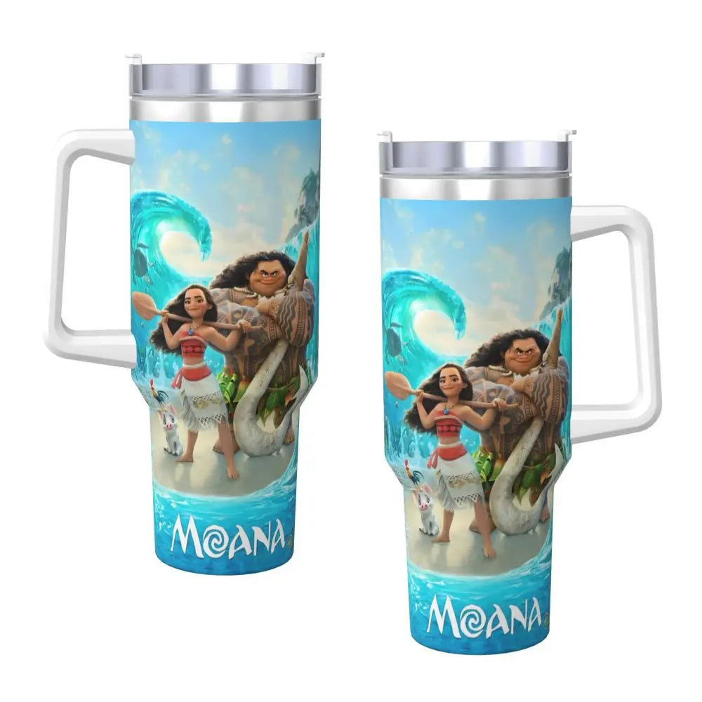 40oz Stainless Steel Tumbler Movie Moana Maui Friendship With Straws Cold and Hot Insulated Thermal Mug - BeautiMass